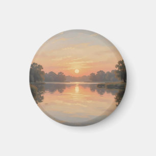 Imã Reflexo do Lago na Hora Dourada Impressionista