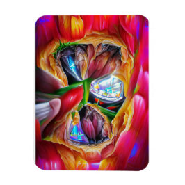 Ímã Reflexões Vibrantes de Tulipas de Abstrato