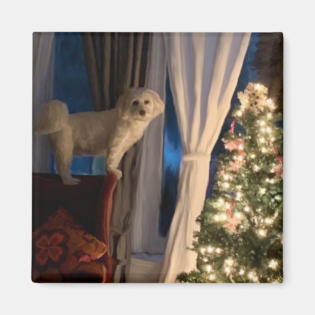 Imã Refrigerator Magnet Waiting for Santa Paws (Frente)