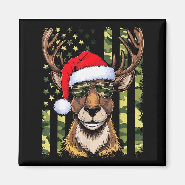 Imã Reindeer Camo American Flag Christmas Pajama X-mas (Frente)