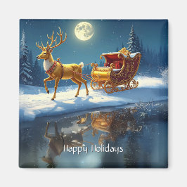 Imã Reindeer Christmas Sleigh Holiday Magnet