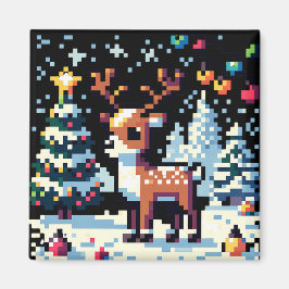 Imã Reindeer de Natal Winter Wonderland Pixel Art