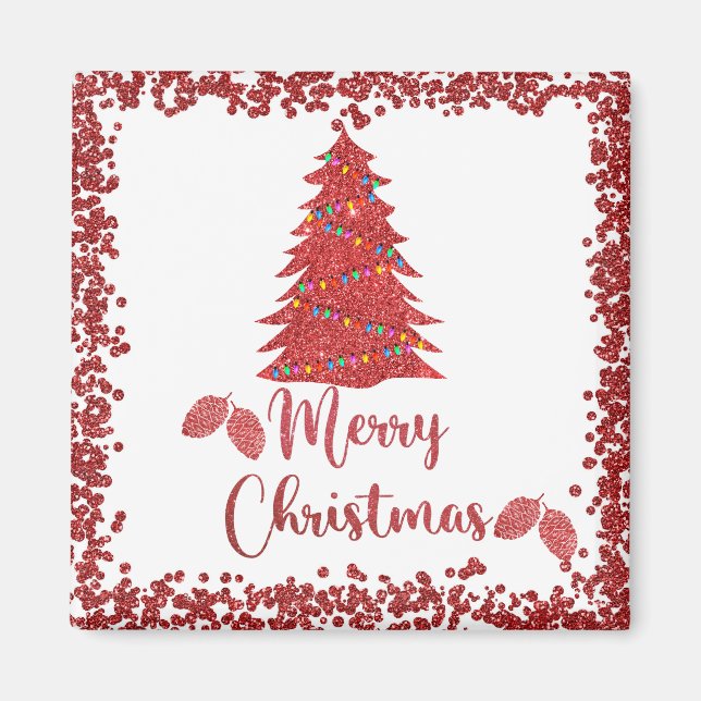 Imã Reindeer Red Glitter - Feliz Natal (Frente)