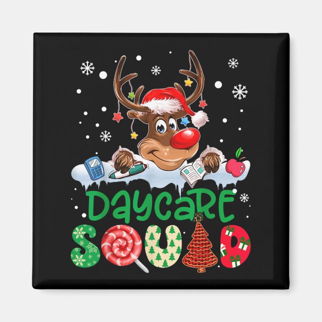 Imã Reindeer Santa Hat Daycare Squad Teacher Christmas (Frente)
