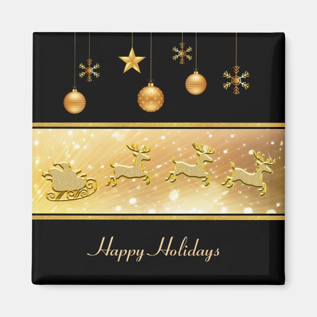 Imã Reindeer Sleigh Holiday Magnet (Frente)