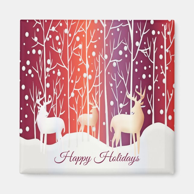Imã Reindeer Snowy Holiday Magnet (Frente)
