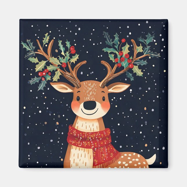 Imã Reindeer Starry Natal Twinkle Night (Frente)
