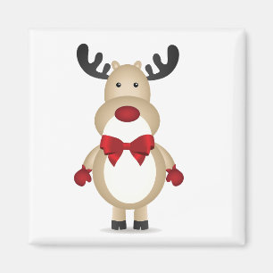Imã Reindeer Vestindo Magneta Vermelha Arco