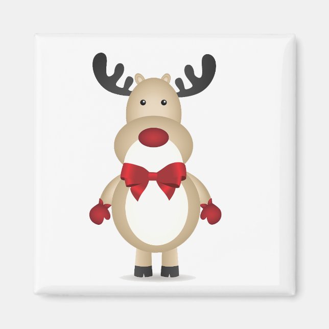 Imã Reindeer Vestindo Magneta Vermelha Arco (Frente)
