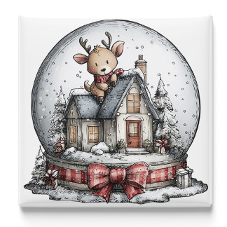 Imã Reindeer Winter Snow Globe Christmas Magnet