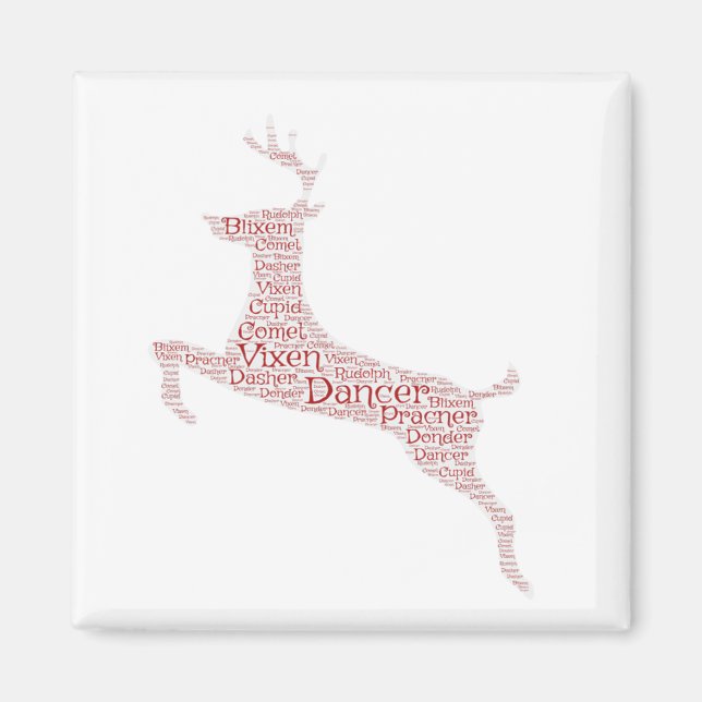 Imã Reindeer Word Art Rudolph Blixem Comet Cupid (Frente)