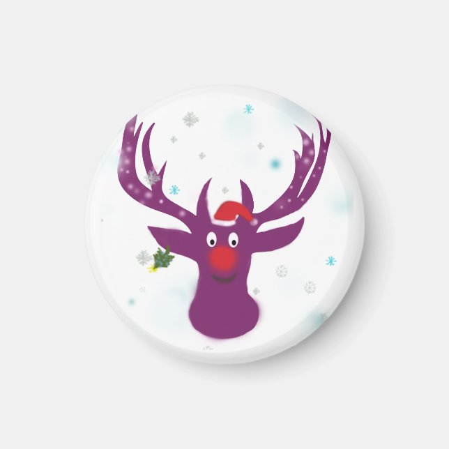 Imã Reindet Chrismas Pequeno, 3,2 Cm De Magneta Redond (Frente)