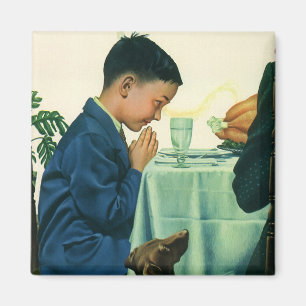 Imã Religião Vintage, Garoto dizendo Graça no Dia de
