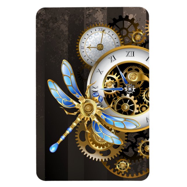 Ímã Relógio Steampunk com Dragonfly Mecânica (Vertical)