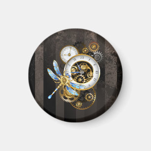 Imã Relógio Steampunk com Dragonfly Mecânica