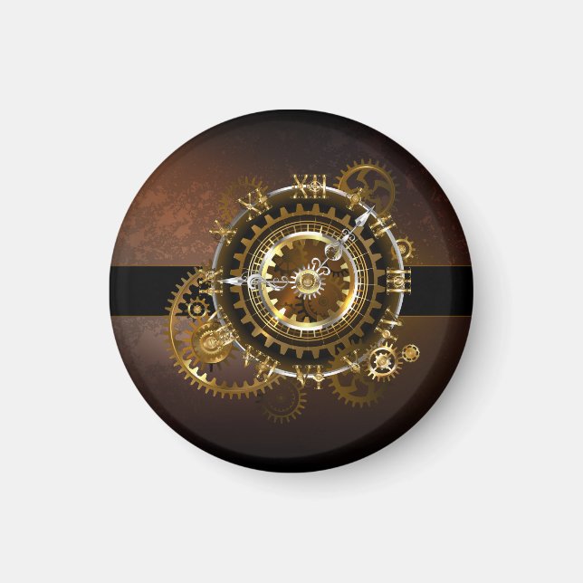 Imã Relógio steampunk com engrenagens antigas (Frente)