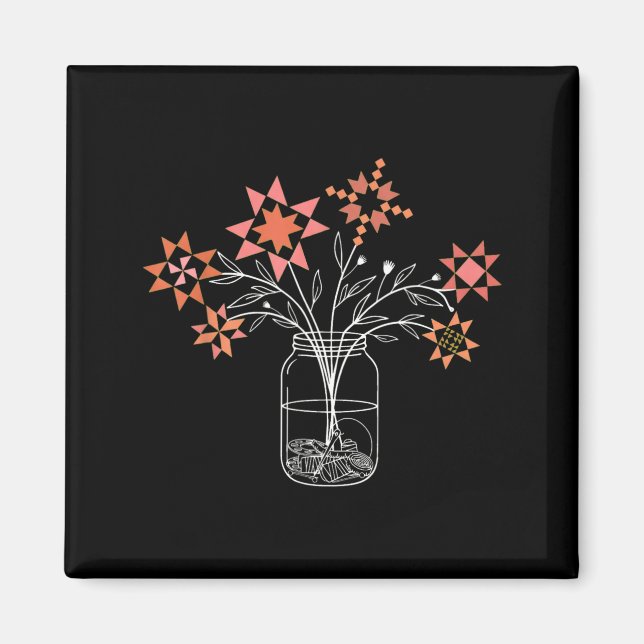 Imã Remendo sy Jar Bloco de Colcha Divertido Flor (Frente)