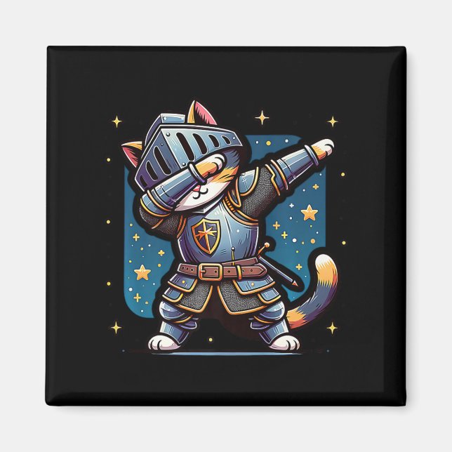 Imã Ren Faire Medieval Knight Dabbing Cat Kitten Engra (Frente)
