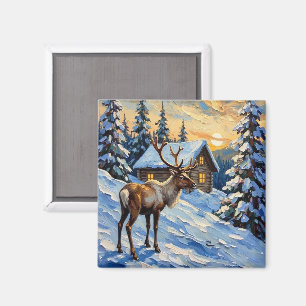 Imã Rena Antiga por Pintura de Natal de Cabana na Neve
