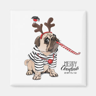 Imã Rena do Pug do Feliz Natal  