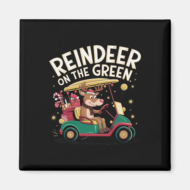 Imã Rena Sobre Camisa de Golfe de Natal Verde Para Gol (Frente)