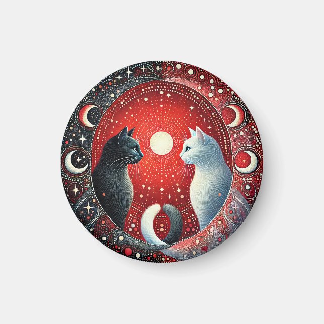 Imã Representação Artística de Gatos Yin e Yang (Frente)