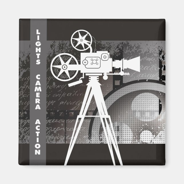 Imã Reprodução de Filmes, Luzes, Câmera, Ação 2"x2" Qu (Frente)