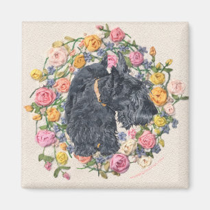 Imã Resgatado Scottie Bonnie em Fundo Floral