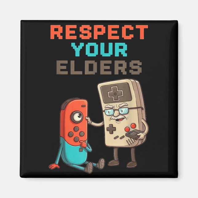 Imã Respect Your Elders Gaming Control Retro Funny Gam (Frente)