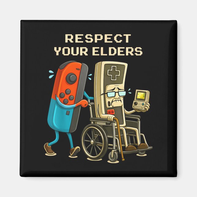 Imã Respect Your Elders Gaming Control Retro Funny Gam (Frente)