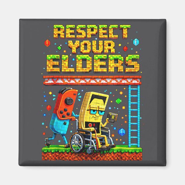 Imã Respect Your Elders Retro Gaming Funny Gamer Contr (Frente)