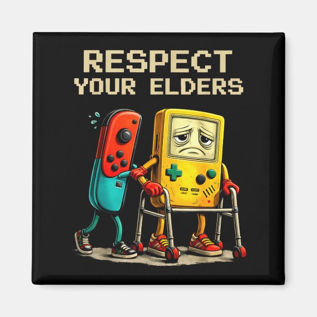 Imã Respect Your Elders Retro Gaming Funny Gamer Contr (Frente)