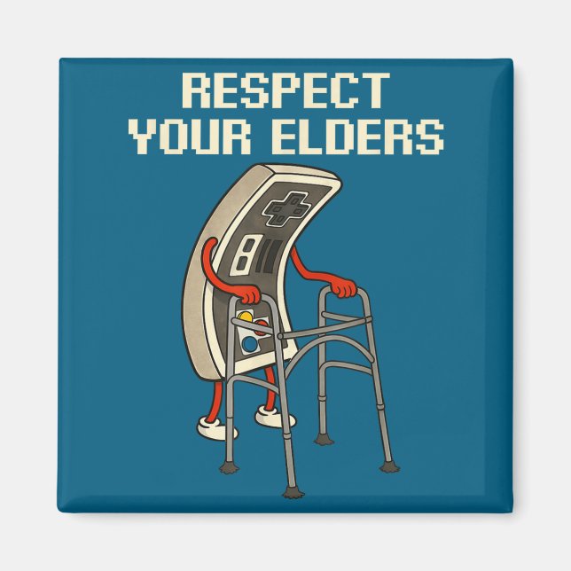 Imã Respect Your Elders Retro Gaming Funny Gamer Contr (Frente)