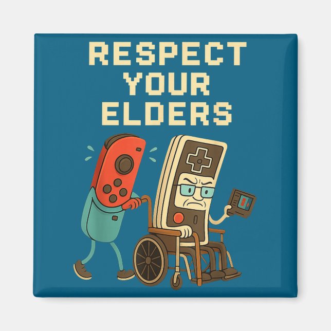 Imã Respect Your Elders Retro Gaming Funny Gamer Contr (Frente)