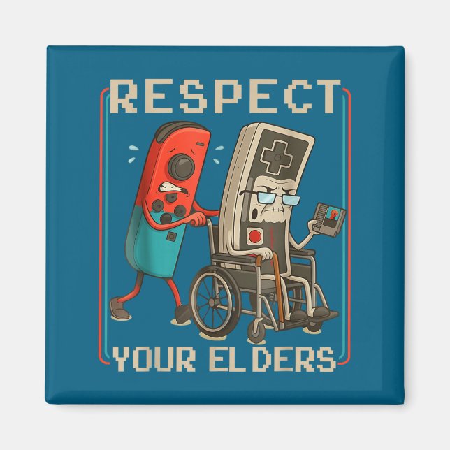 Imã Respect Your Elders Retro Gaming Funny Gamer Contr (Frente)