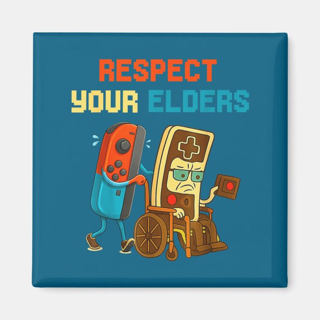Imã Respect Your Elders Retro Gaming Funny Gamer Contr (Frente)