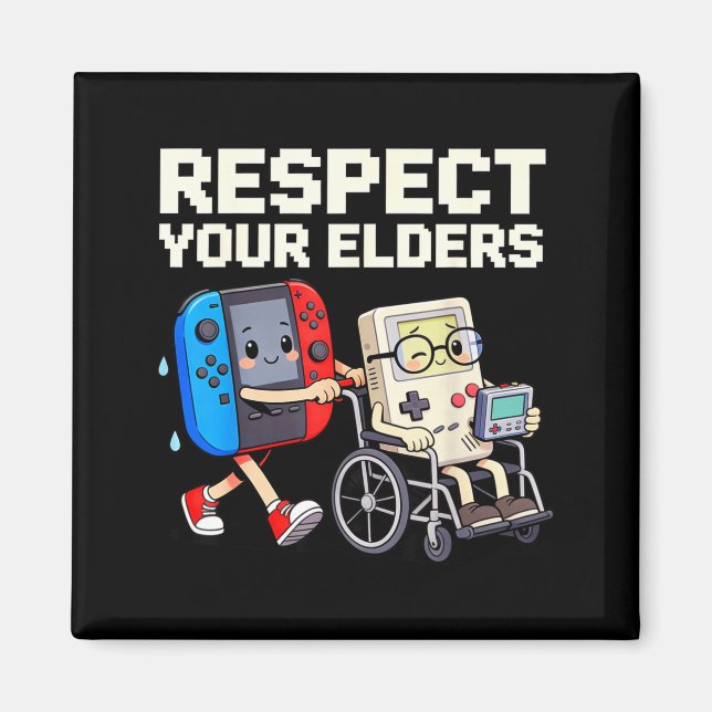 Imã Respect Your Elders Retro Gaming Funny Gamer Contr (Frente)