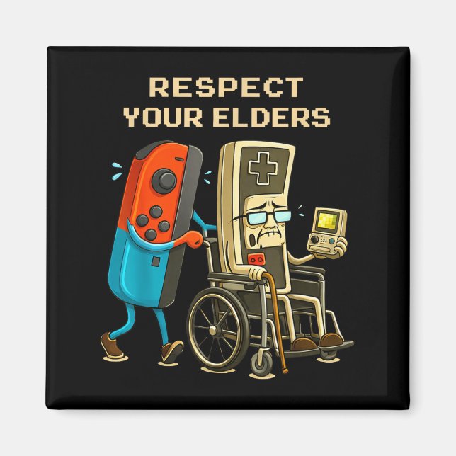 Imã Respect Your Elders Retro Gaming Funny Gamer Contr (Frente)