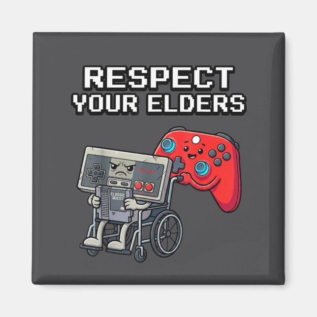 Imã Respect Your Elders Retro Gaming Funny Gamer Contr (Frente)