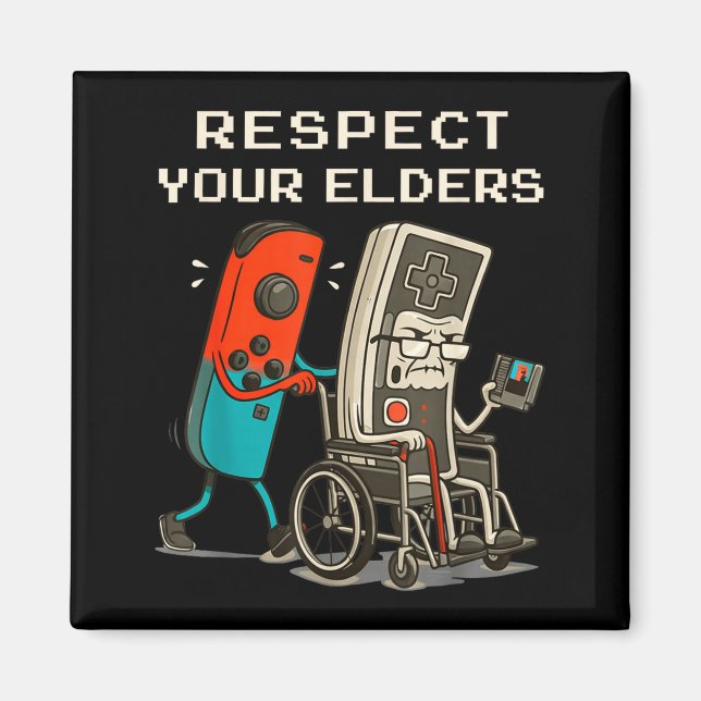 Imã Respect Your Elders Retro Gaming Funny Gamer Contr (Frente)