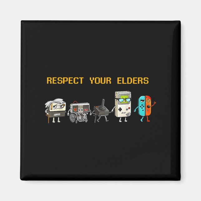 Imã Respect Your Elders Retro Gaming Funny Gamer Contr (Frente)