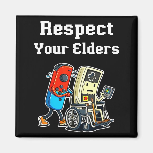 Imã Respect Your Elders Retro Gaming Funny Gamer Contr (Frente)