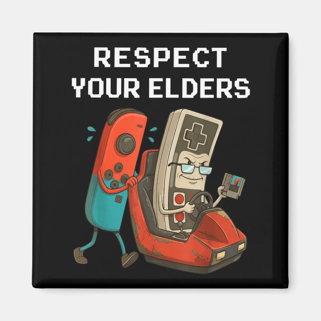 Imã Respect Your Elders Retro Gaming Funny Gamer Contr (Frente)