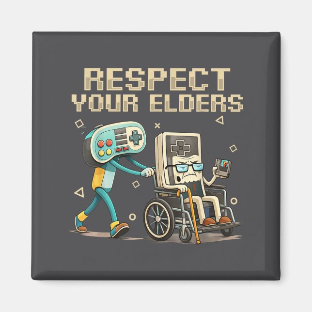 Imã Respect Your Elders Retro Gaming Funny Gamer Contr (Frente)