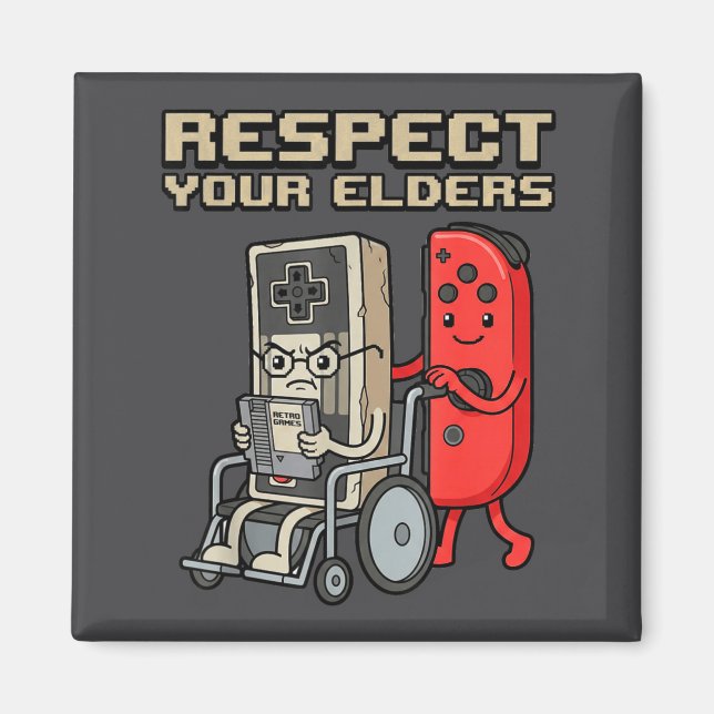 Imã Respect Your Elders Retro Gaming Funny Gamer Contr (Frente)