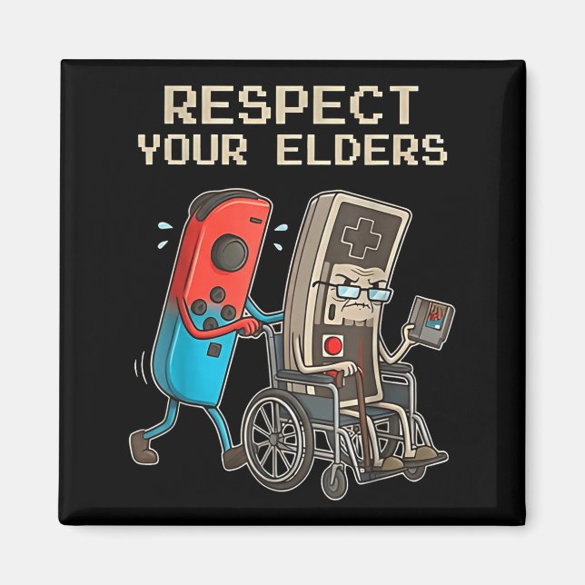 Imã Respect Your Elders Retro Gaming Funny Gamer Contr (Frente)