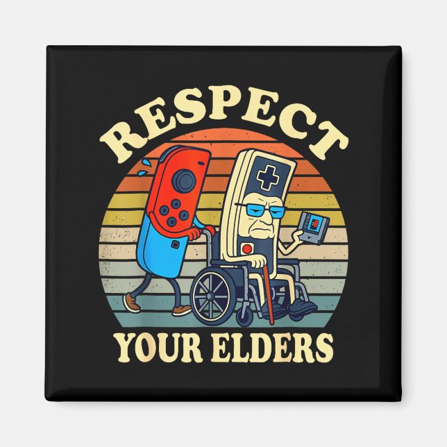 Imã Respect Your Elders Retro Gaming Funny Gamer Contr (Frente)