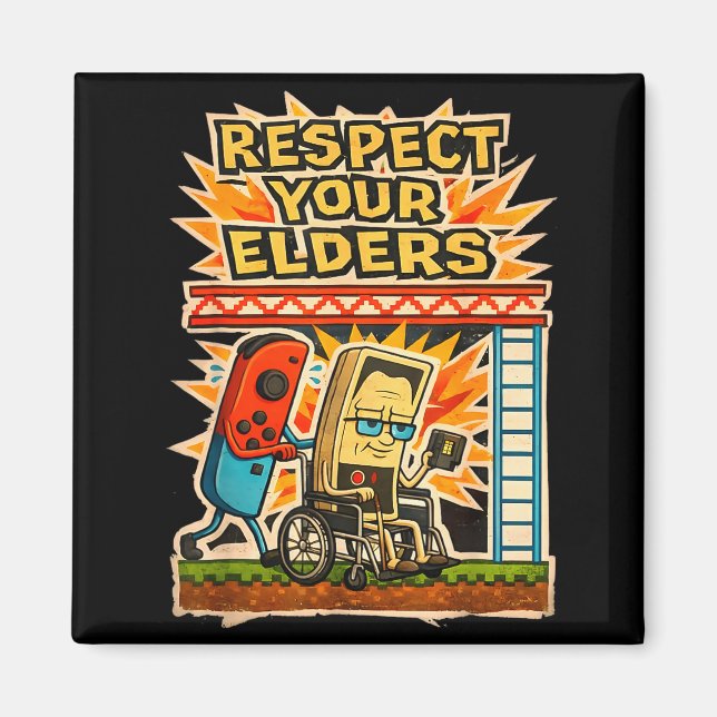 Imã Respect Your Elders Retro Gaming Funny Gamer Contr (Frente)