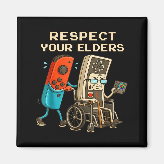 Imã Respect Your Elders Retro Gaming Funny Gamer Contr (Frente)