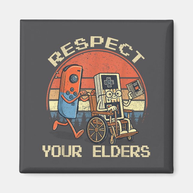 Imã Respect Your Elders Retro Gaming Funny Gamer Contr (Frente)